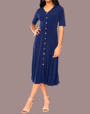 79 Msk Women's Short-Sleeve Button-Front MIDI Dress Size: L - Jbs Navy