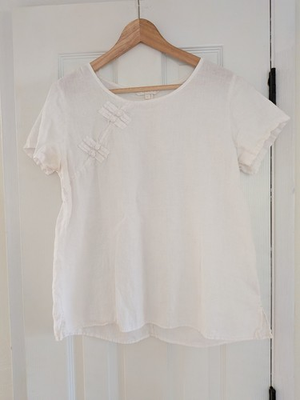 #ad #ad Kleen Women#x27;s White 100% Linen Short Sleeve Blouse Shirt Size Medium $10.00