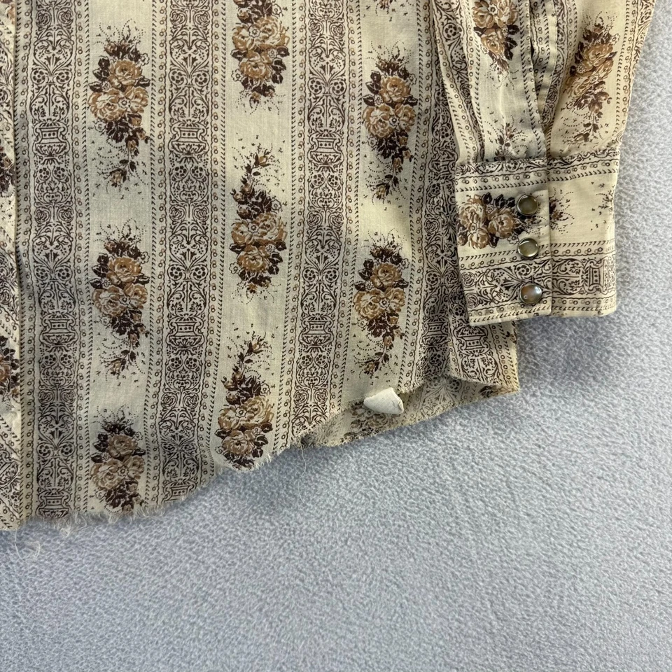 Vintage H Bar C Shirt Men's 15.5 33 Brown Long Tail Knit Floral Rockabilly 70s - Image 3 of 4