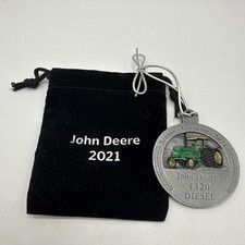2021 John Deere Pewter Christmas Ornament in Black Bag