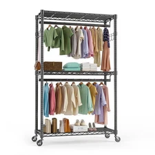 OLIXIS Clothes Rack Heavy Duty Adjustable Garment Clothing Rack with Wheels, ...