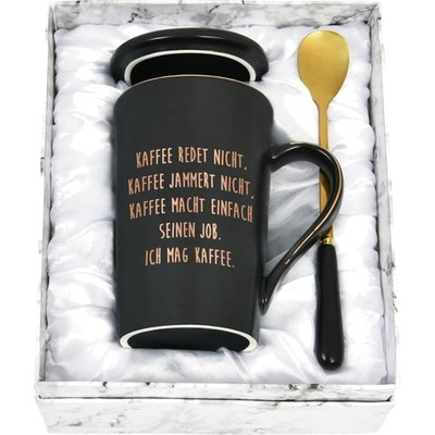 Kaffeetasse mit Spruch ''Kaffee Redet Nicht'' 400 ml Schwarz