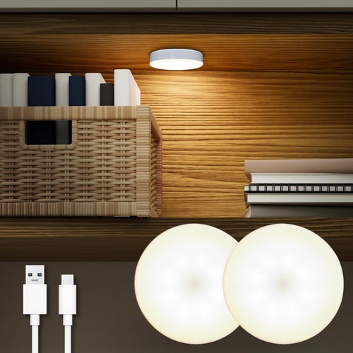 Rechargeable Puck Lights 2 Pack, Magnetic Tap Light 1000mAh Battery Powered, ...