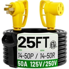 50 Amp 25FT RV EV Extension Cord NEMA 14-50P to NEMA 14-50R Outdoor Waterproof