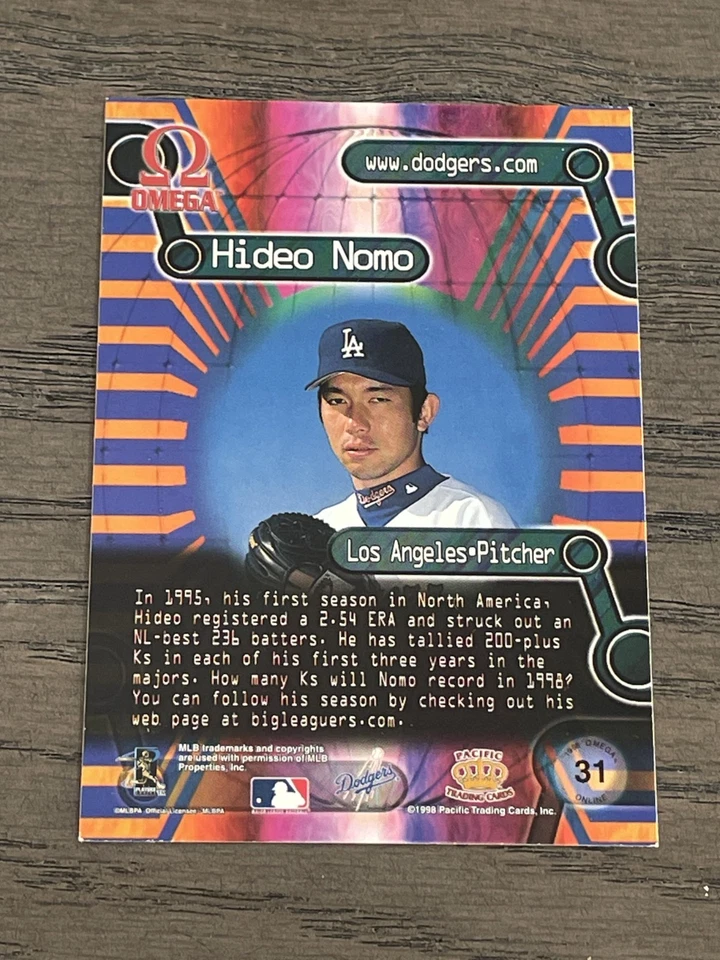 1998 Pacific Omega Online Inserts Hideo Nomo #31 Los Angeles Dodgers - Image 2 of 2
