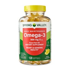 Omega-3 Fish Oil 500mg Dietary Supplement Heart Health Lemon Flavor 120 Softgels