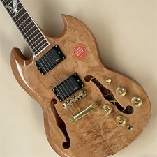 Natural Semi-Hollow Body Electric Guitar Quilted Maple Top veneer Gold Hardware