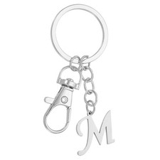 Initial Letter Key Chains, Letter m Key Chain Pendant Key Ring, Silver