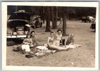 Vtg B&W Snapshot Family Group Picnic Beach Coca-Cola Cooler Old Cars 1950s
