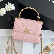 Chanel 22B Kelly Medium Top Handle Bag Chain Shoulder Pink Leather [Duties Paid]