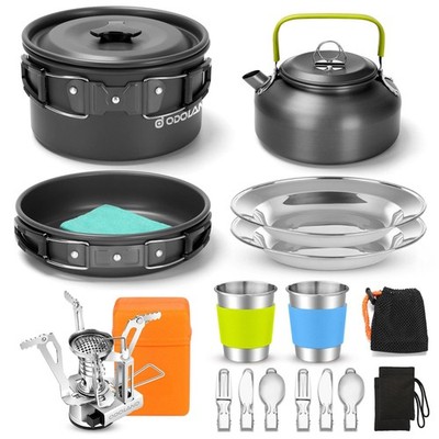 Odoland 16pcs Camping Cookware Set with Folding Camping Stove, Non-Stick Ligh...