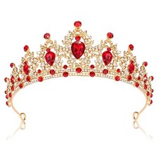 Tiaras for Women - Red Crown Queen Birthday Crystal Headband - Red Gold