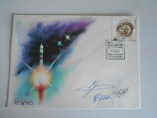 Soyuz TM 12 recibo de inicio original firmado por la tripulación Space