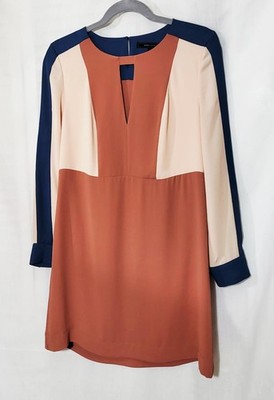 CORI Colorblocked S BCBGMaxAzria Tan Blue Long Sleeve Dress