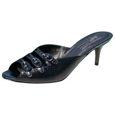 Donald Pliner Black Kogi Gator Leather Shoe New Sandal 3 Strap Buckle NWT 295