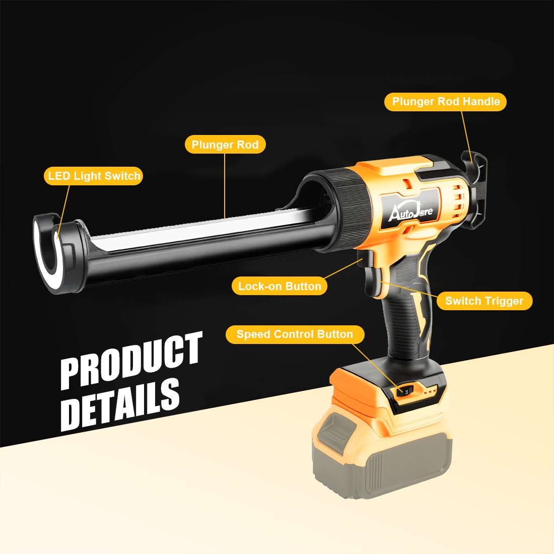 Cordless Caulking Gun for Dewalt 20V Max Battery,10 Oz 6 Speed for Sealing