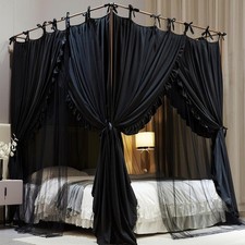 4 Corners Post Princess Curtain Bed Canopy Double Layer Cozy Mosquito Net Mesh a