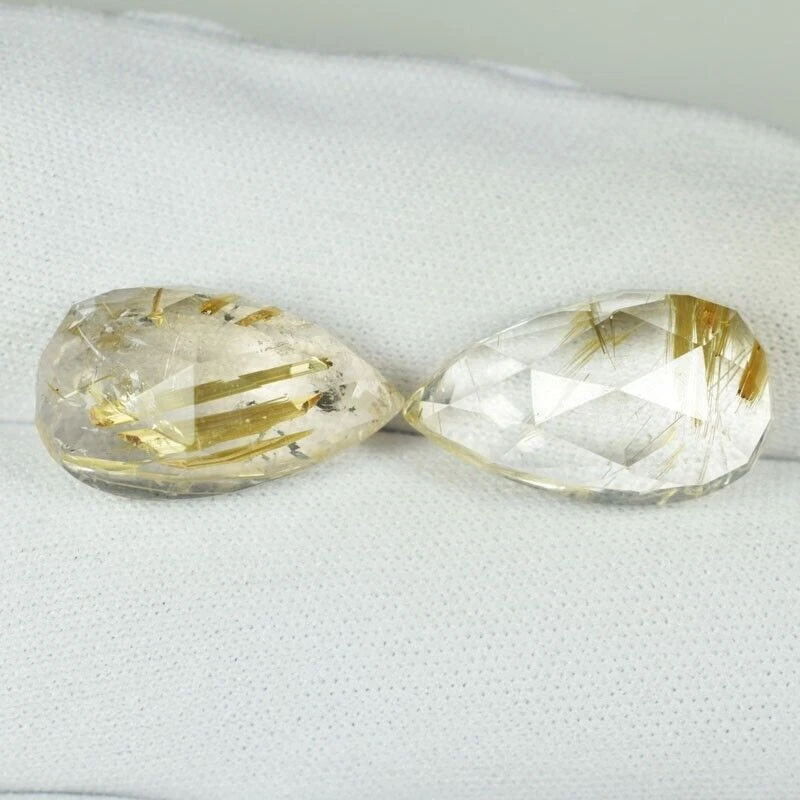 27.60 ct BEST GRADE NATURAL GOLDEN RUTILE QUARTZ  CHECKER CUT Pair See Vdo SK - Image 2 of 3