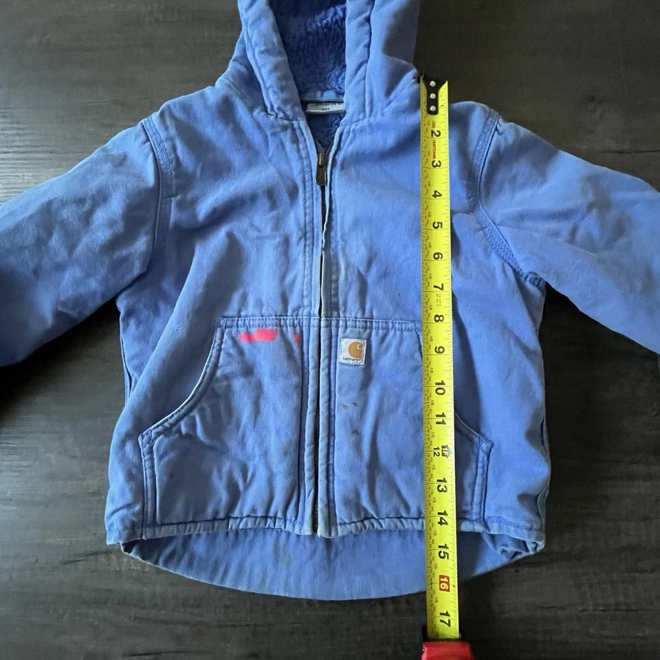 Jaqueta Carhartt XXS (4-5) Roxa com Capuz Sherpa Forrada Lona de Pato Roupa de Trabalho - Imagem 4 de 4