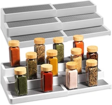 2pc Plastic 3-Tier Expandable Spice Rack,Adjust Length,Stability-Non-Skid Shelf