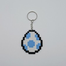 Yoshi Egg Keychain - Light Blue - Pixel Art Mario Inspired Game Keychain Gift