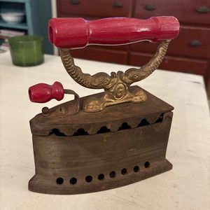 Vintage Cast Iron Charcoal Wood Handle Sad Iron-Germany Excellent Condition