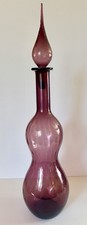 VTG MCM Empoli Style Purple Amethyst Glass Genie Bottle/Decanter w/Stopper/22"