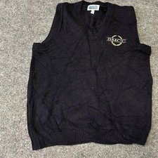 Andrew Rohan Sweater Vest Womens Size S Navy Blue V-Neck SMCC Logo Made in USA