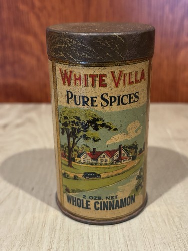 Vintage "WHITE VILLA" Whole Cinnamon 2oz Tin Cincinnati/Dayton, OH