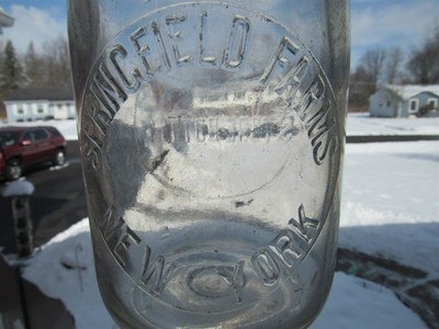 TREQ Milk Bottle Springfield Farms Dairy New York City NY 5 Cents Store Bottle