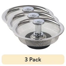 (3 pack) Mainstays Stainless Steel Mesh Sink Strainer with Rubber Stopper Silver