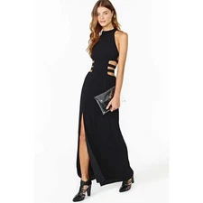 Nasty Gal Black Cutout Halter Maxi Dress Strappy Slit Size M NWT