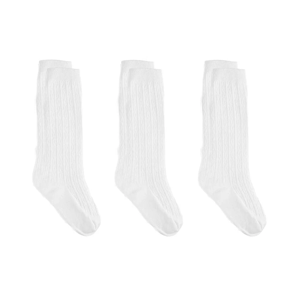 Toddler Knee High Socks Cable Knit Long Stockings Baby Girls Boys White 12-24 Mo