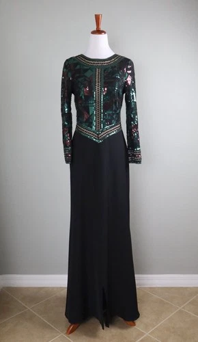 TADASHI SHOJI $408 Sequin Lace Bodice Emerald Maxi Mermaid Evening Dress Size 4