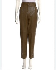 Tory Burch Brown 100% Lamb Leather Pleated Pants Women's Size 6 Tapered