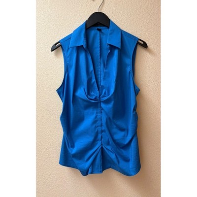 Express Design Studio Blue Sleeveless Ruched V-Neck Blouse Top Large