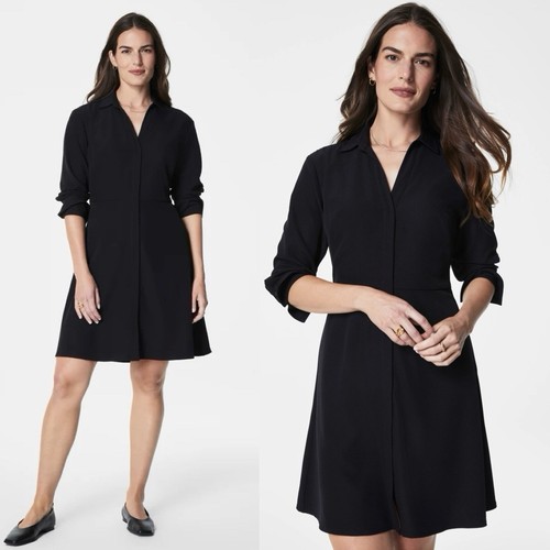 SPANX Carefree Crepe Collared Shirt Dress Black | Women’s Size 2XL