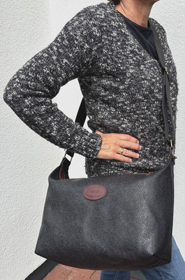 MULBERRY Luxus-Tasche ''Cross Body Bag'' schwarzes Scotchgrain braunes Leder 31 cm