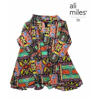 Ali Miles Size 1X Patchwork Paisley Open Front Cardigan Jacket Topper Colorful