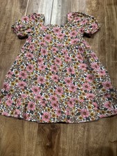 Cat  Jack Girls Floral Dress Pink Yellow Ruffle Puff Short Sleeve 5T