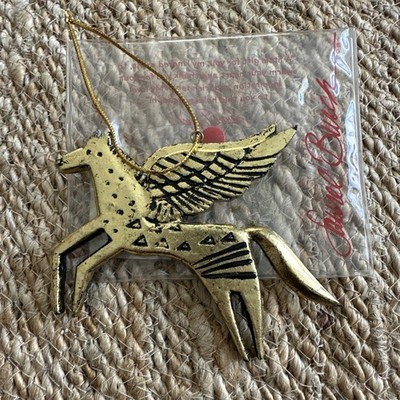 VTG Laurel Burch Horse Pegasus Gold Ornament 1992 Unique Design Signed