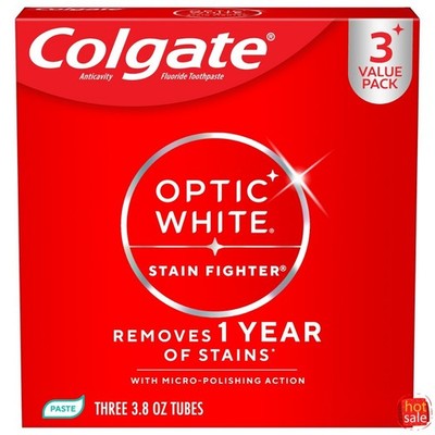 Colgate Optic White Stain Fighter Whitening Toothpaste Clean Mint3.8oz 3pk*2pack