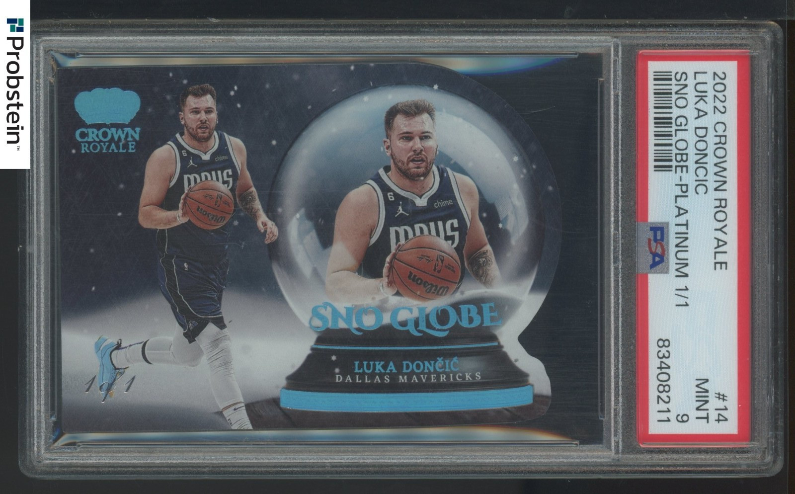 2022 Panini Crown Royale Sno Globe Platinum #14 Luka Doncic Mavericks 1/1 PSA 9 view 1