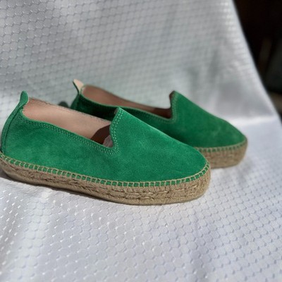 MANEBI Suede Jute Double Sole Espadrilles Slip-On Shoe Emerald Green EU 39 US 9