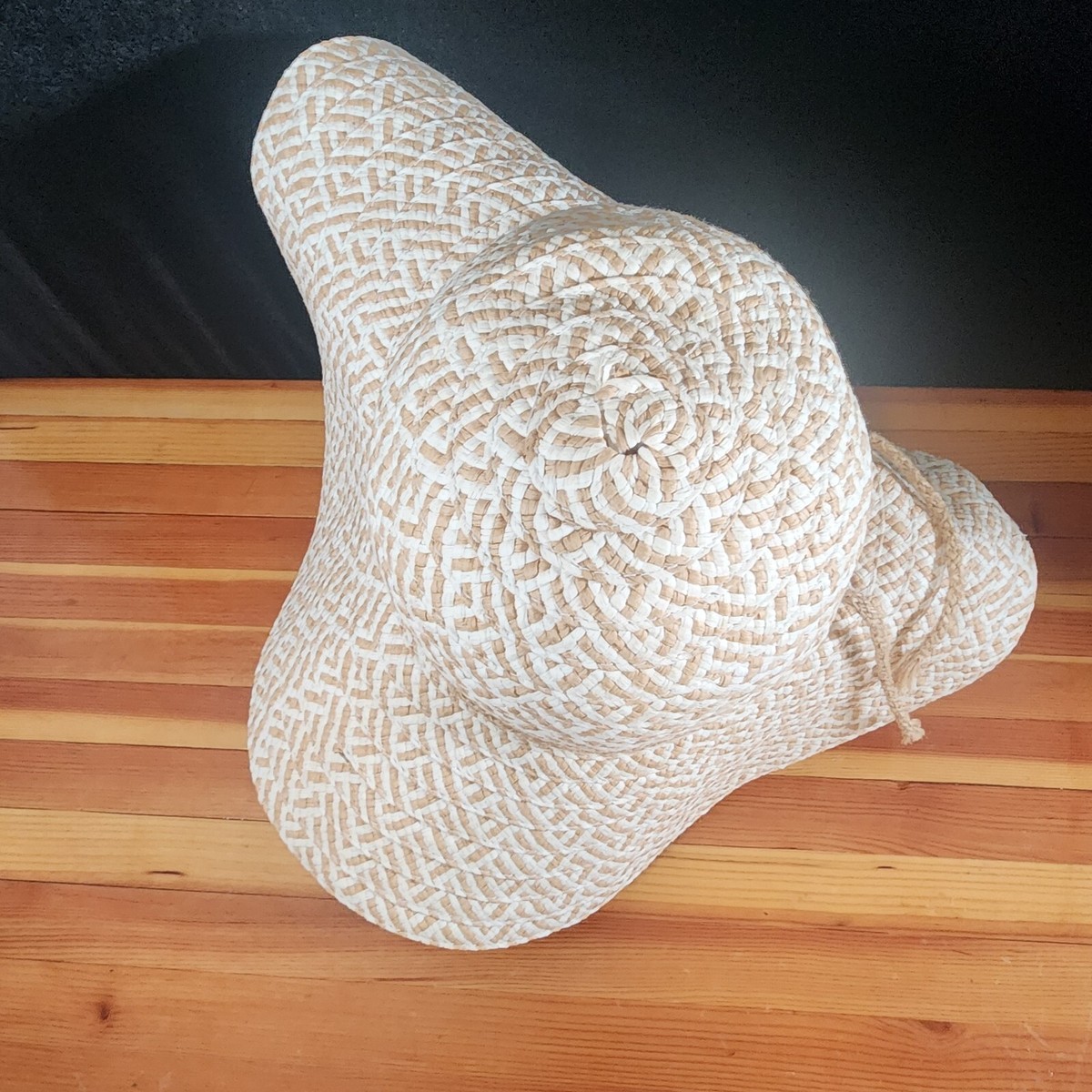 Tropical Trends Handmade DPC Blue Beige Stripe Bucket Sun Hat O/S Beach Coastal Mulberry | Horizontal Striped Bucket Hat | Brighton Blue  main image 2