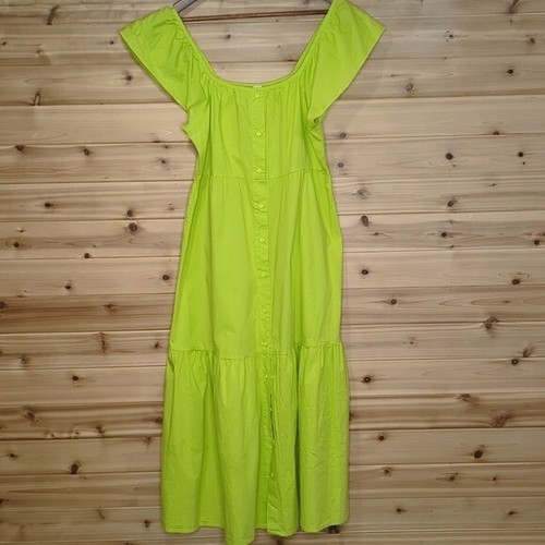 Anthropologie Amadi Dress Womens Medium Yellow Luiza Tiered Maci Chartreuse NWT