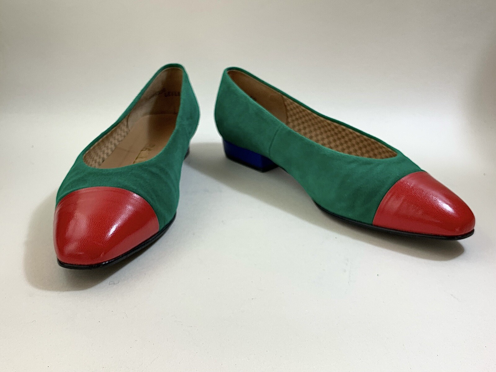 Bally Vintage 1980s Green Red Blue Suede & Leather Low Heel Court Shoe