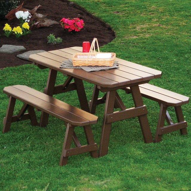 A L Furniture Yellow Pine Traditional Picnic Table With 2