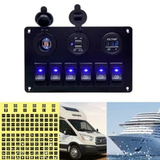 Blue Car Marine Boat 6-Gang Waterproof Circuit LED Rocker Switch Panel Breaker