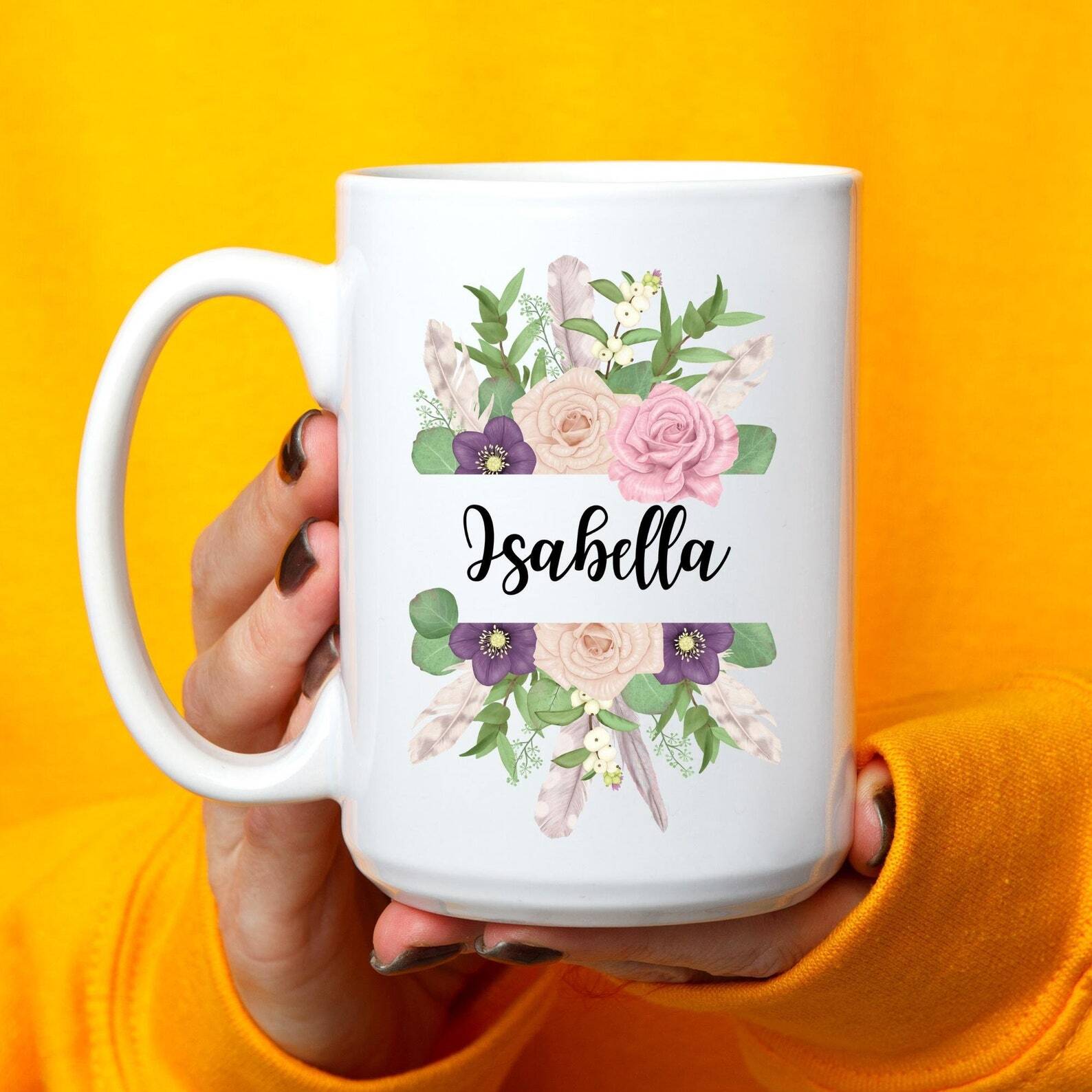 Taza con nombre personalizada regalo personalizado nombre floral taza de café regalo para su café